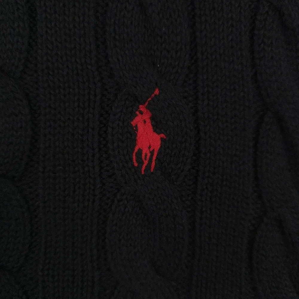 Polo Ralph Lauren Sweater Mens 2XL Black 1/4 Zip Mock Neck Cable Knit Cotton